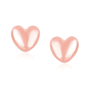 14K Rose Gold Puffed Heart Shape Shiny Earrings