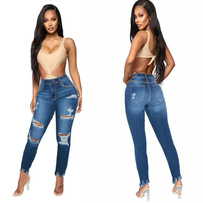 2023 New Women Plus Size Ripped Stretch Skinny Jeans High Rise Distressed Denim Jeggings