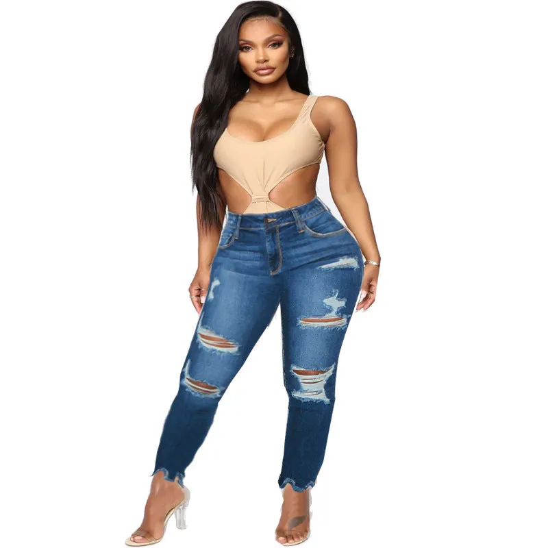 2023 New Women Plus Size Ripped Stretch Skinny Jeans High Rise Distressed Denim Jeggings