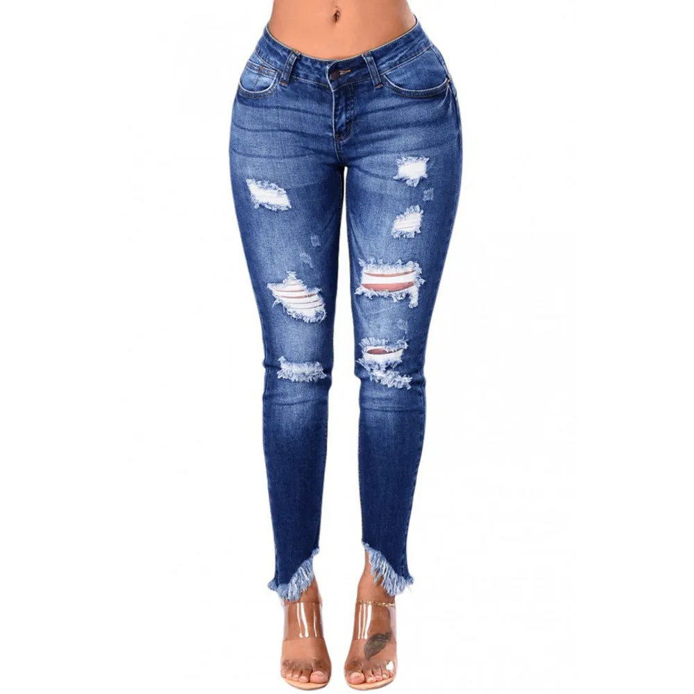 2023 New Women Plus Size Ripped Stretch Skinny Jeans High Rise Distressed Denim Jeggings