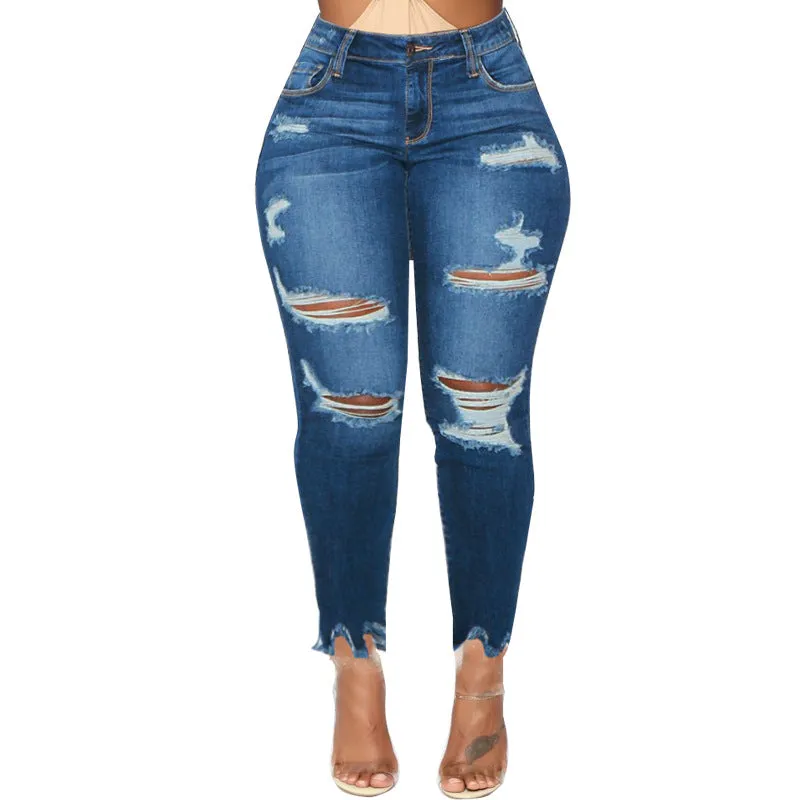 2023 New Women Plus Size Ripped Stretch Skinny Jeans High Rise Distressed Denim Jeggings