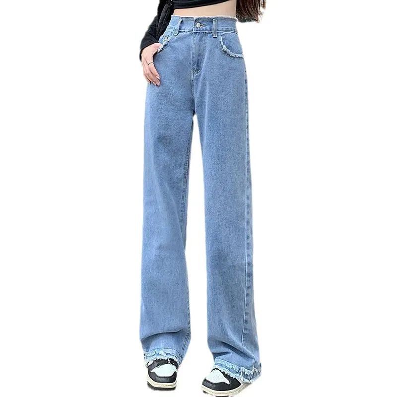 2024 Blue Straight Basic Loose Casual Full-Length Women Jeans