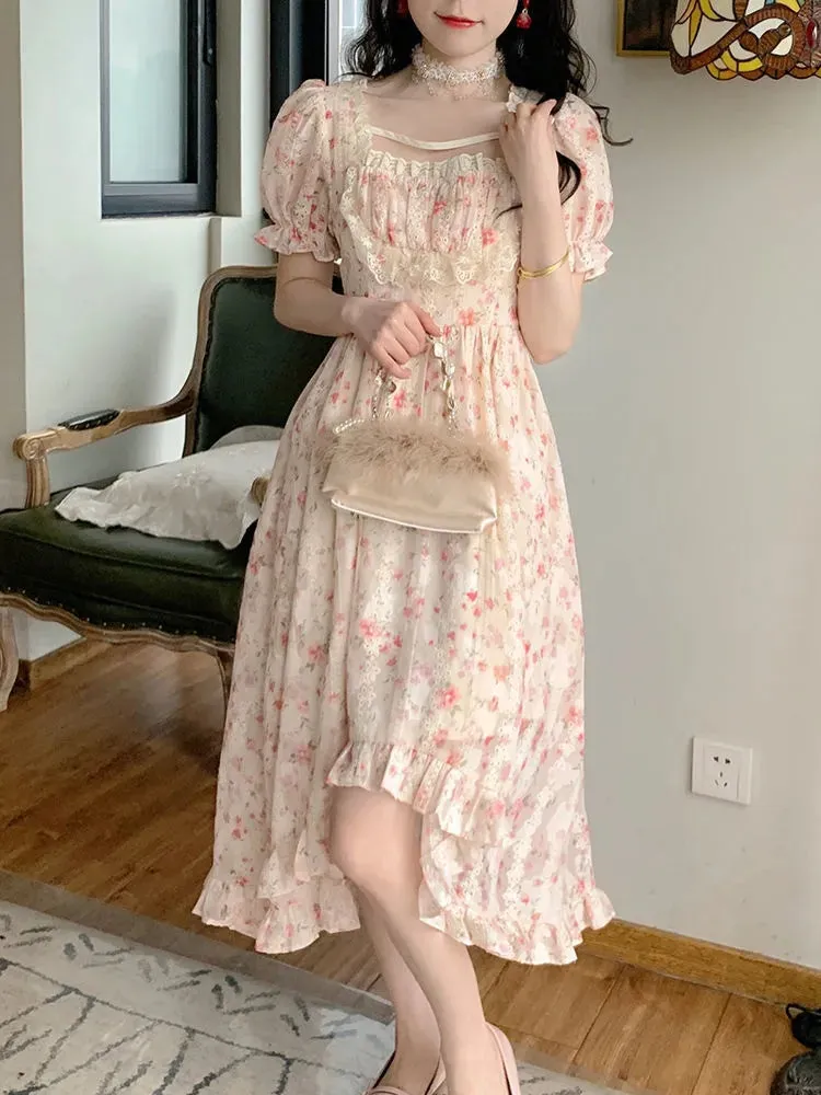 2024 Elegant Lolita Party Women Korean Fashion Holiday Floral Dress