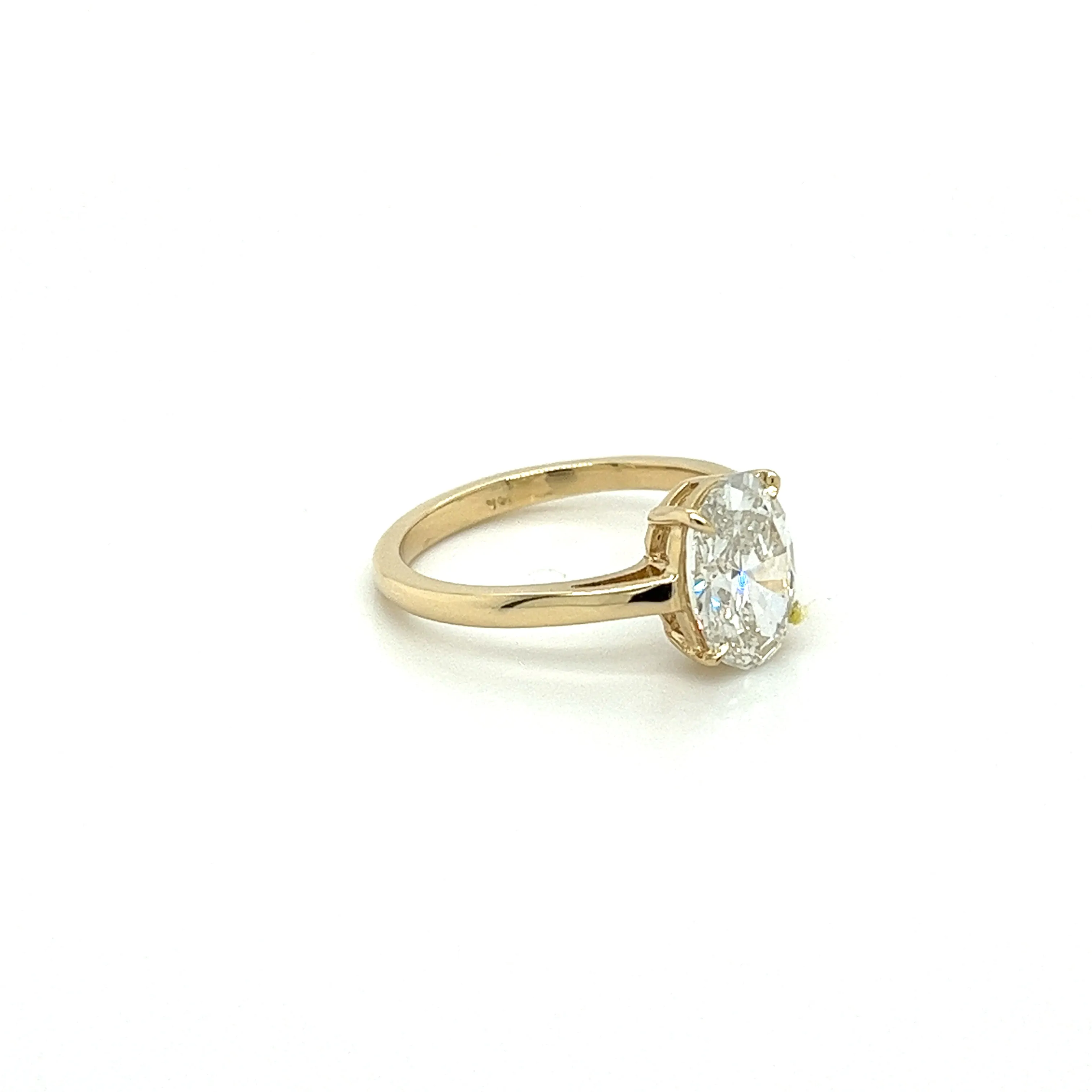 2.06 Carat Oval Cut Lab Grown Diamond CVD Ring in 14K Yellow Gold Low Profile Setting