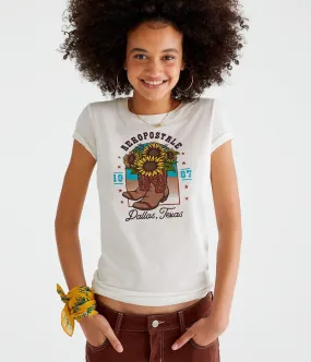 Aeropostale Womens' Dallas Texas Sunflower Boots Graphic Tee - - Size M - Cotton - Teen Fashion & Clothing Cream