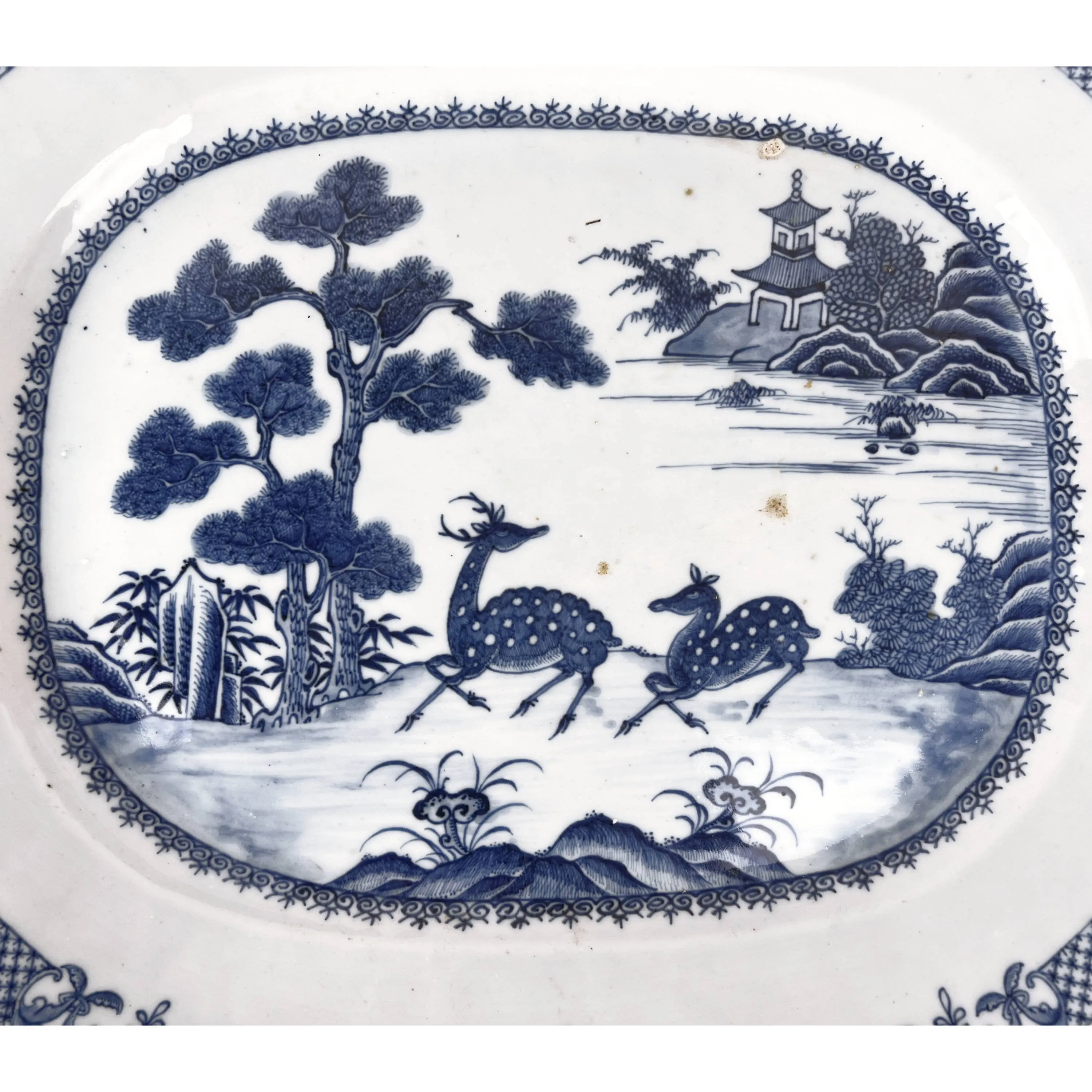 Antique Chinese Platter Qing Dynasty 18th century Qianlong Blue & White Porcelain