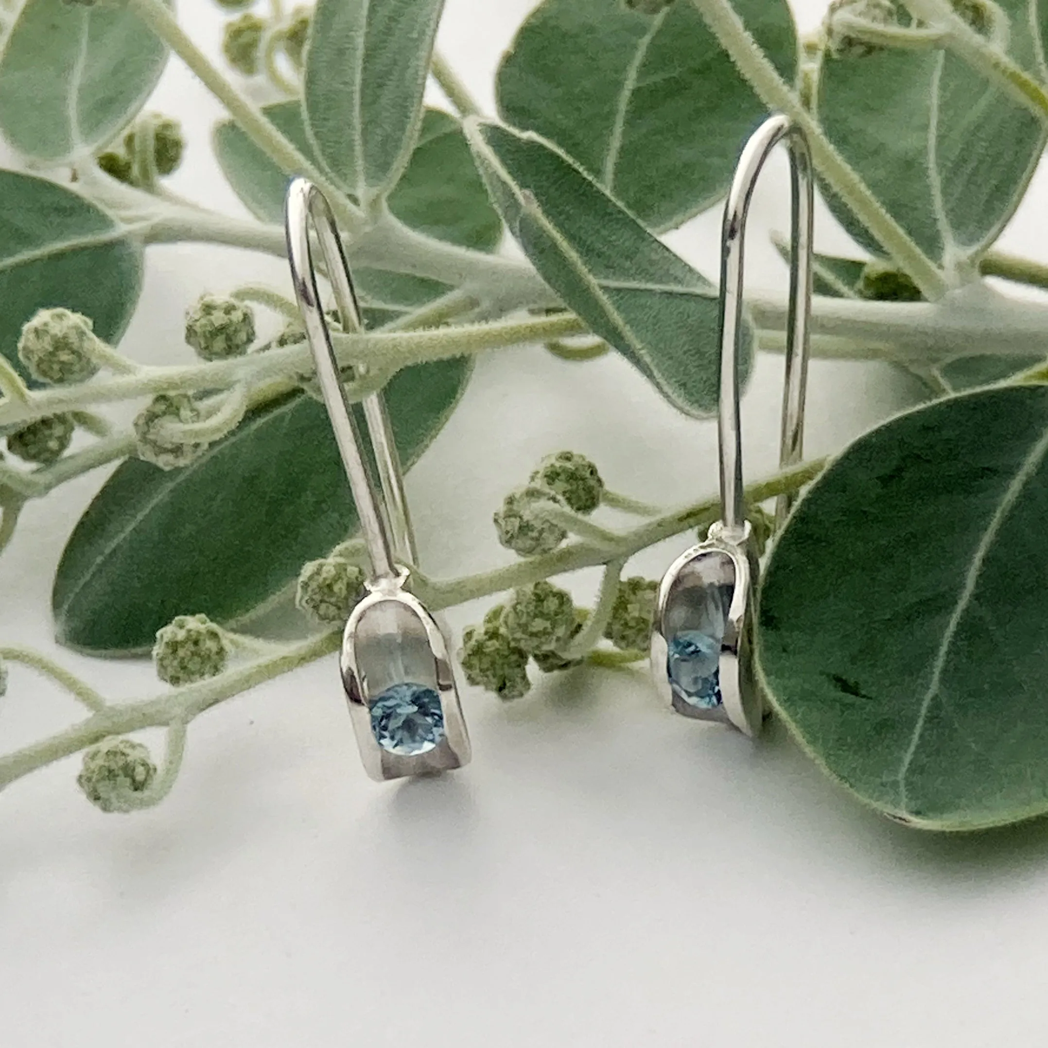 Aquamarine silver drop earrings