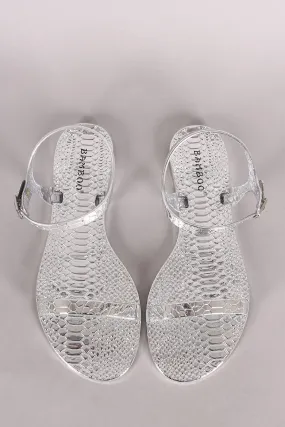 Bamboo Snake Embossed Open Toe Jelly Flat Sandal