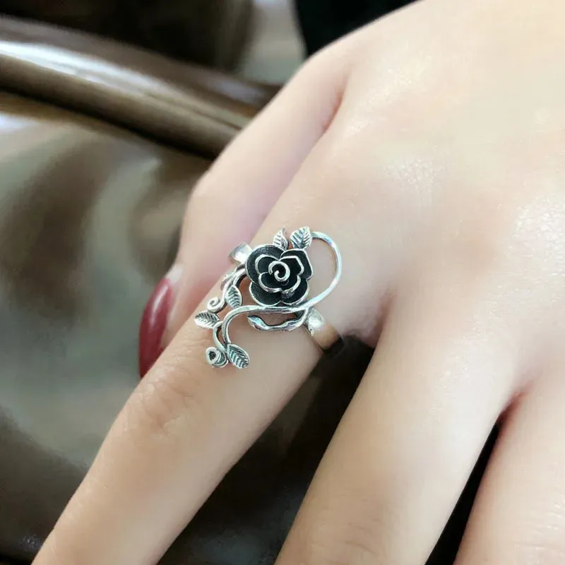 Black Rose Sterling Silver Ring