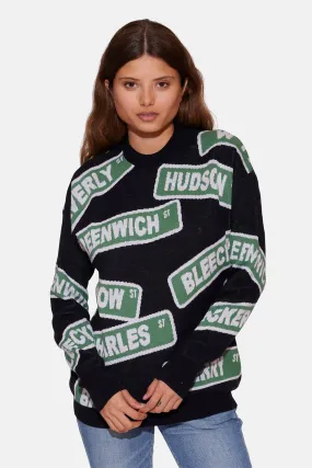 Bleecker Street Crew Sweater Black Combo