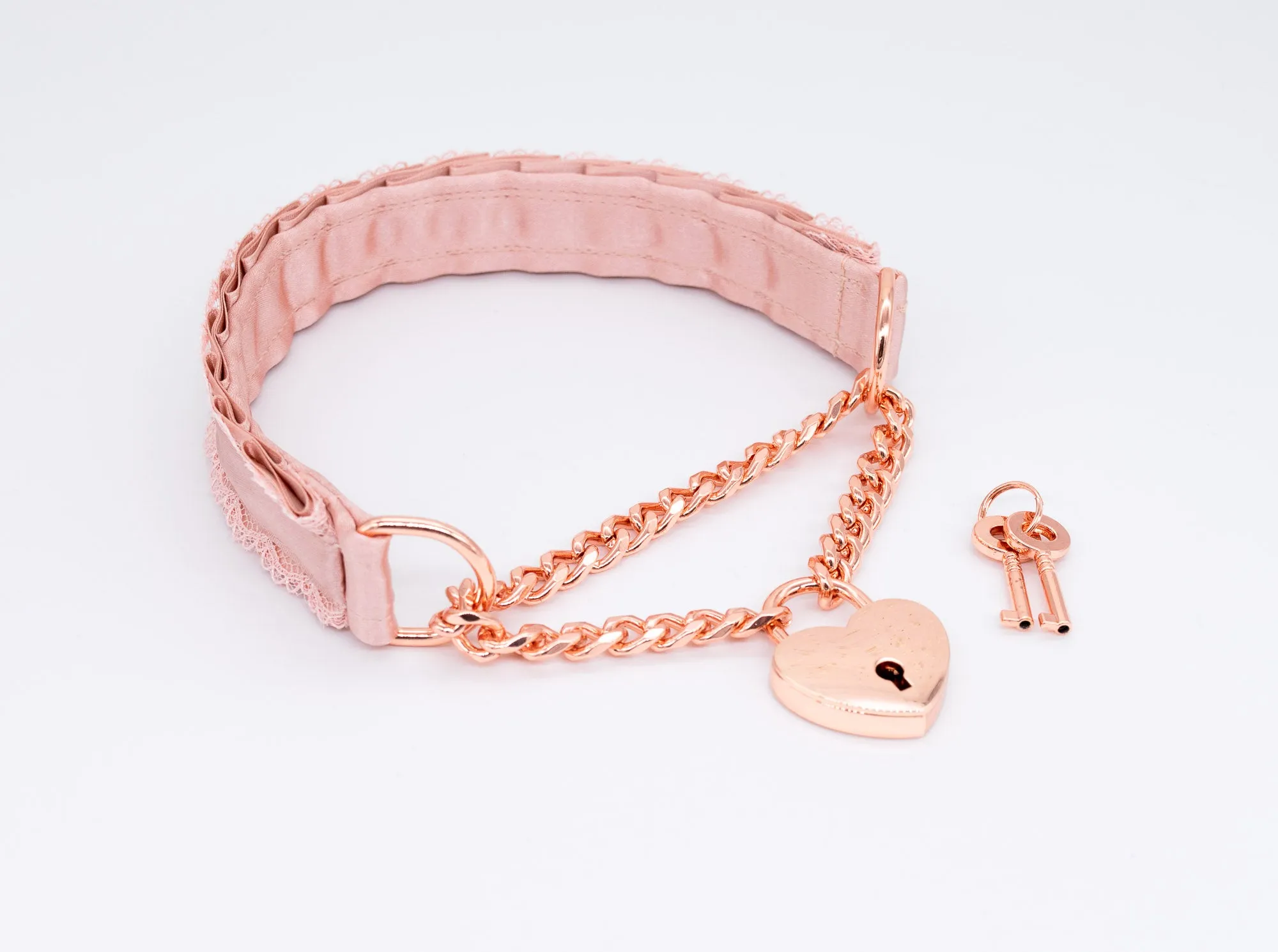 Blush Lace Front-Locking Martingale BDSM Collar