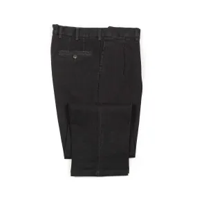 Brooklyn double-pleat high-rise wide fit trousers in black cotton denim