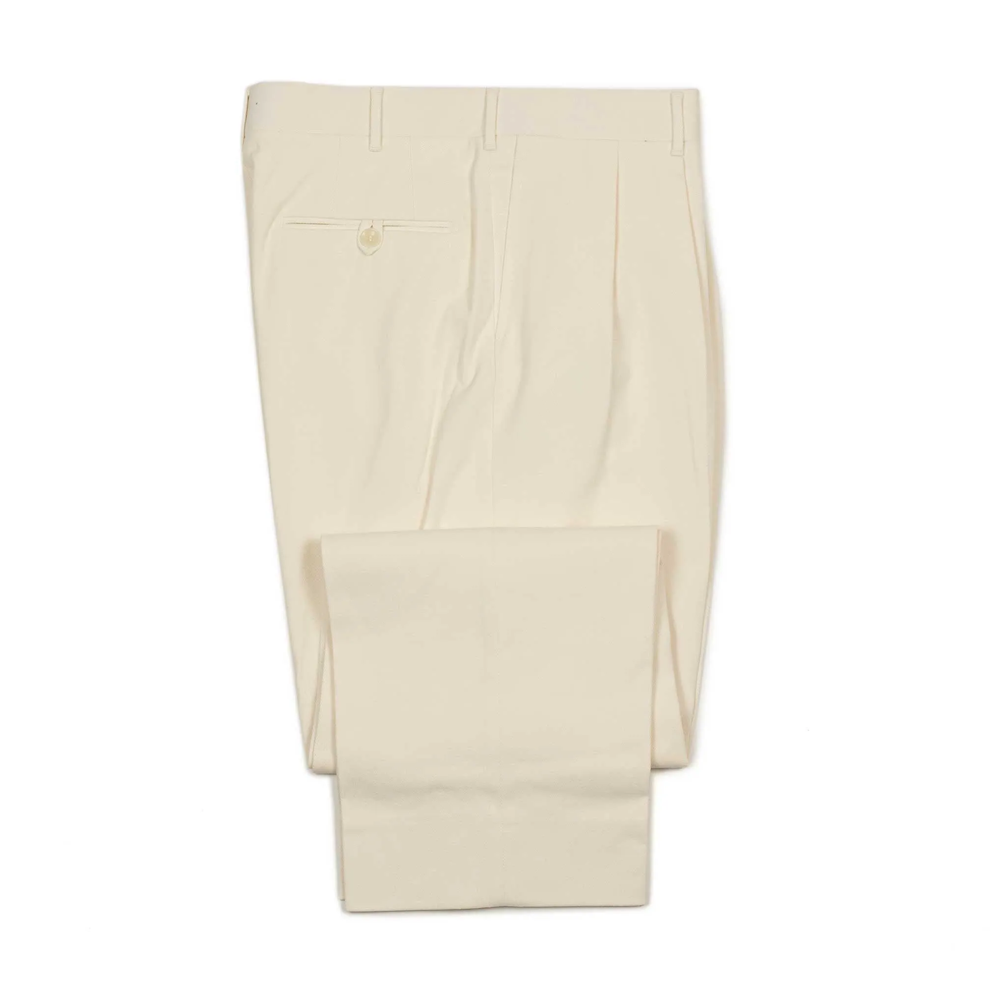 Brooklyn double-pleat high-rise wide fit trousers in cream cotton twill (restock)