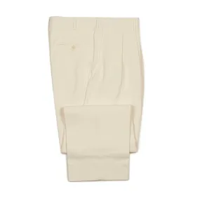 Brooklyn double-pleat high-rise wide fit trousers in cream cotton twill (restock)