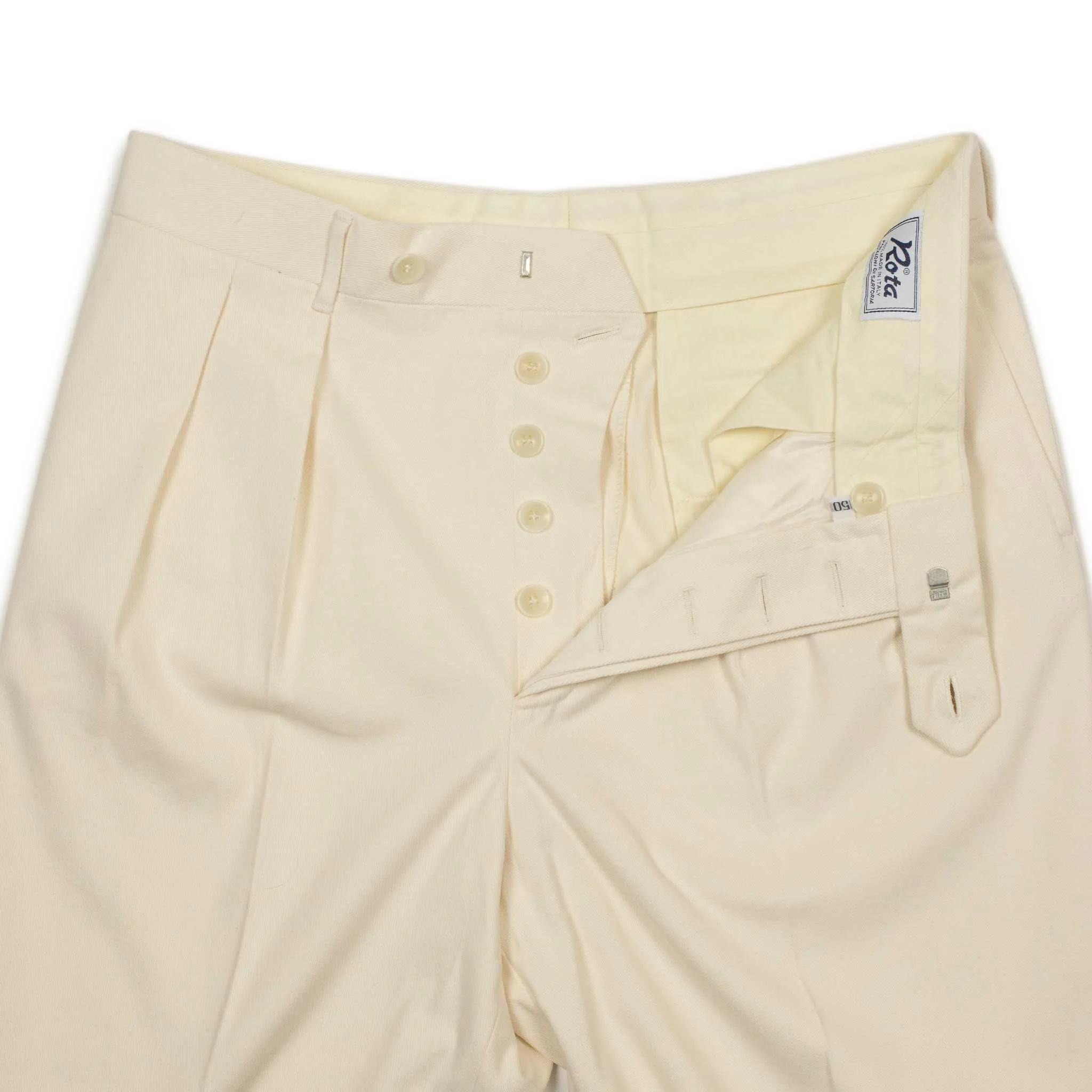 Brooklyn double-pleat high-rise wide fit trousers in cream cotton twill (restock)