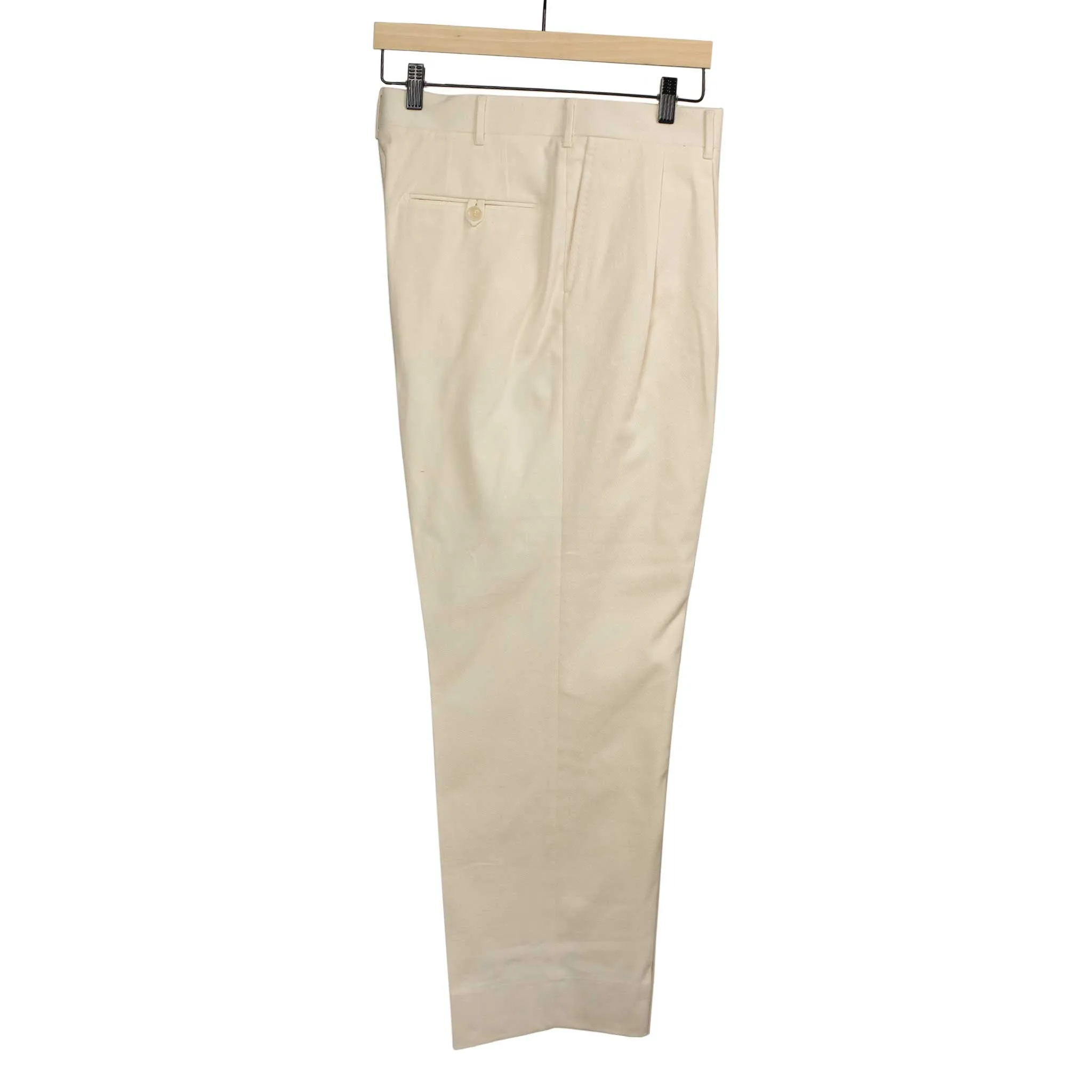 Brooklyn double-pleat high-rise wide fit trousers in cream cotton twill (restock)