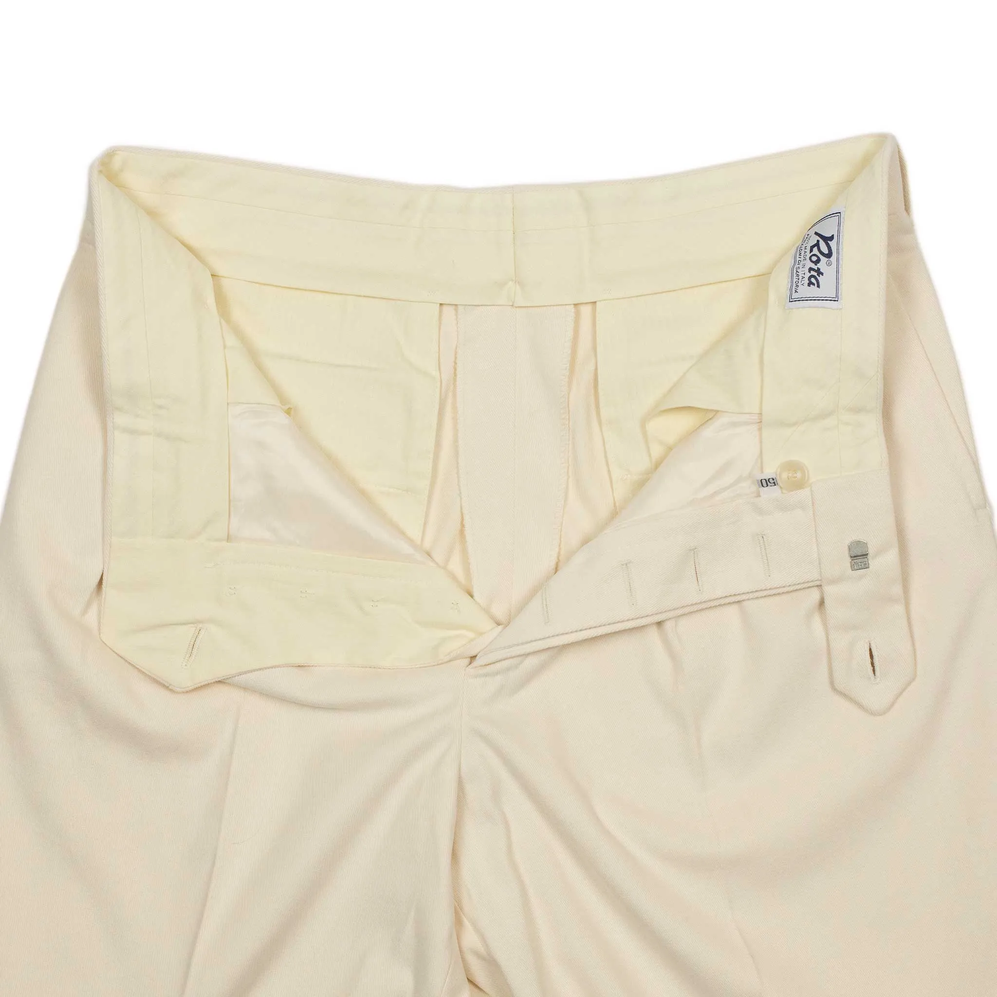 Brooklyn double-pleat high-rise wide fit trousers in cream cotton twill (restock)