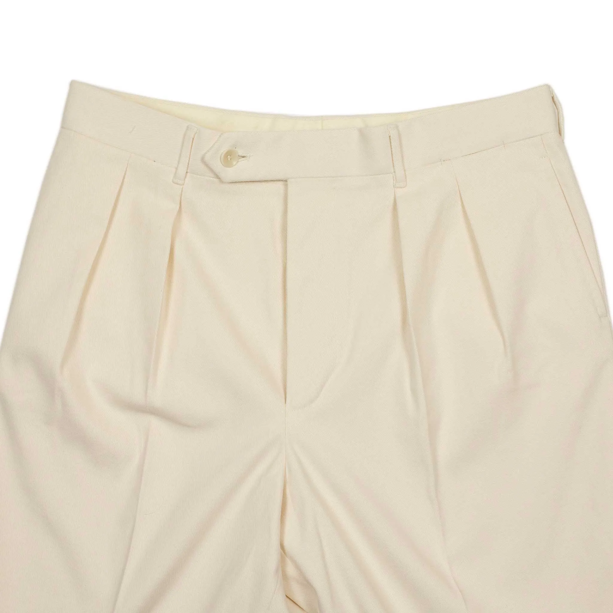 Brooklyn double-pleat high-rise wide fit trousers in cream cotton twill (restock)