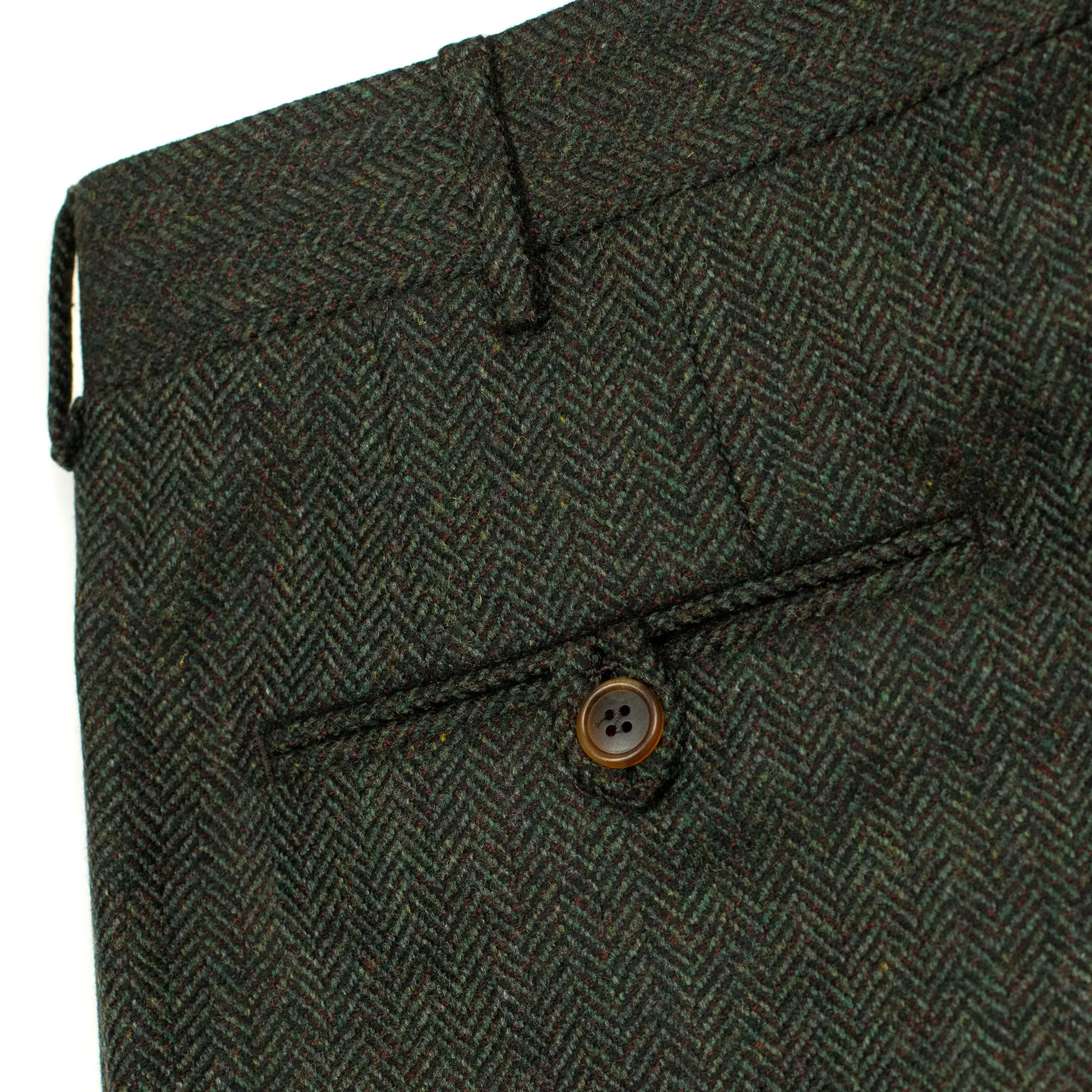 Brooklyn double-pleat high-rise wide fit trousers in dark green tweed-like herringbone wool cashmere (restock)