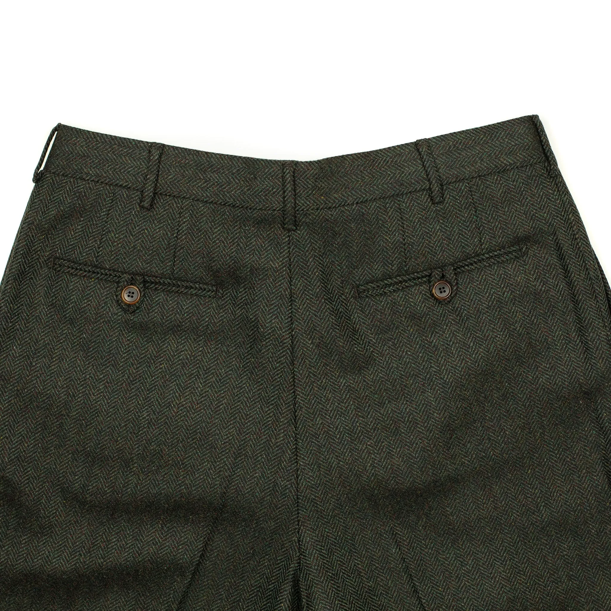 Brooklyn double-pleat high-rise wide fit trousers in dark green tweed-like herringbone wool cashmere (restock)