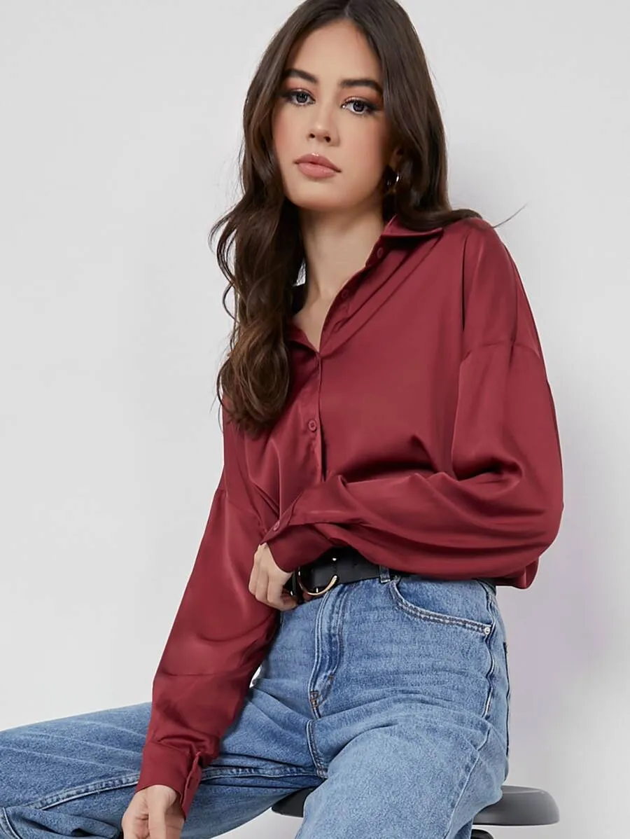 Button-up Satin Blouse