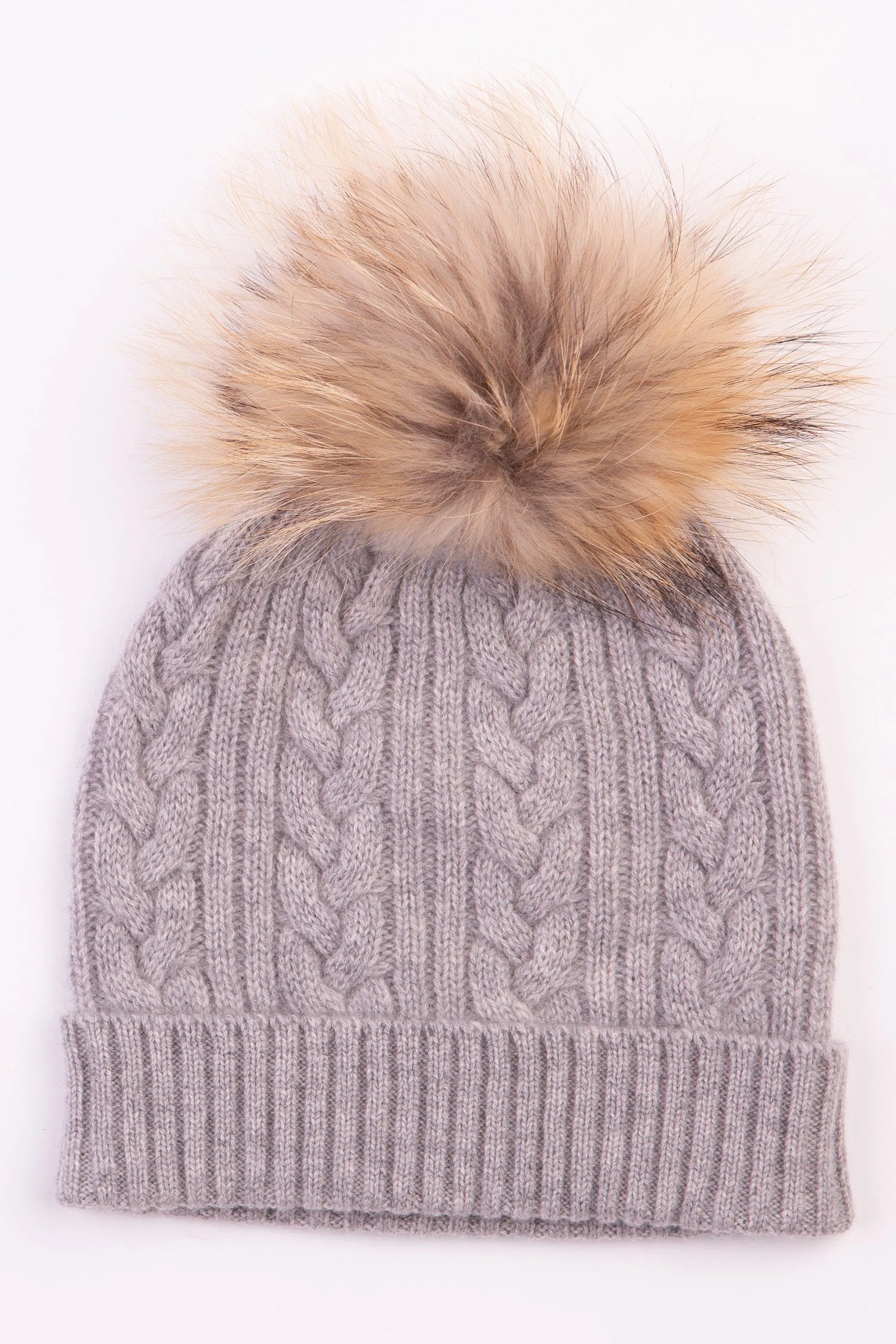 Cable Knit Pom Pom Hat - Oyster Grey