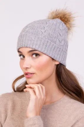 Cable Knit Pom Pom Hat - Oyster Grey