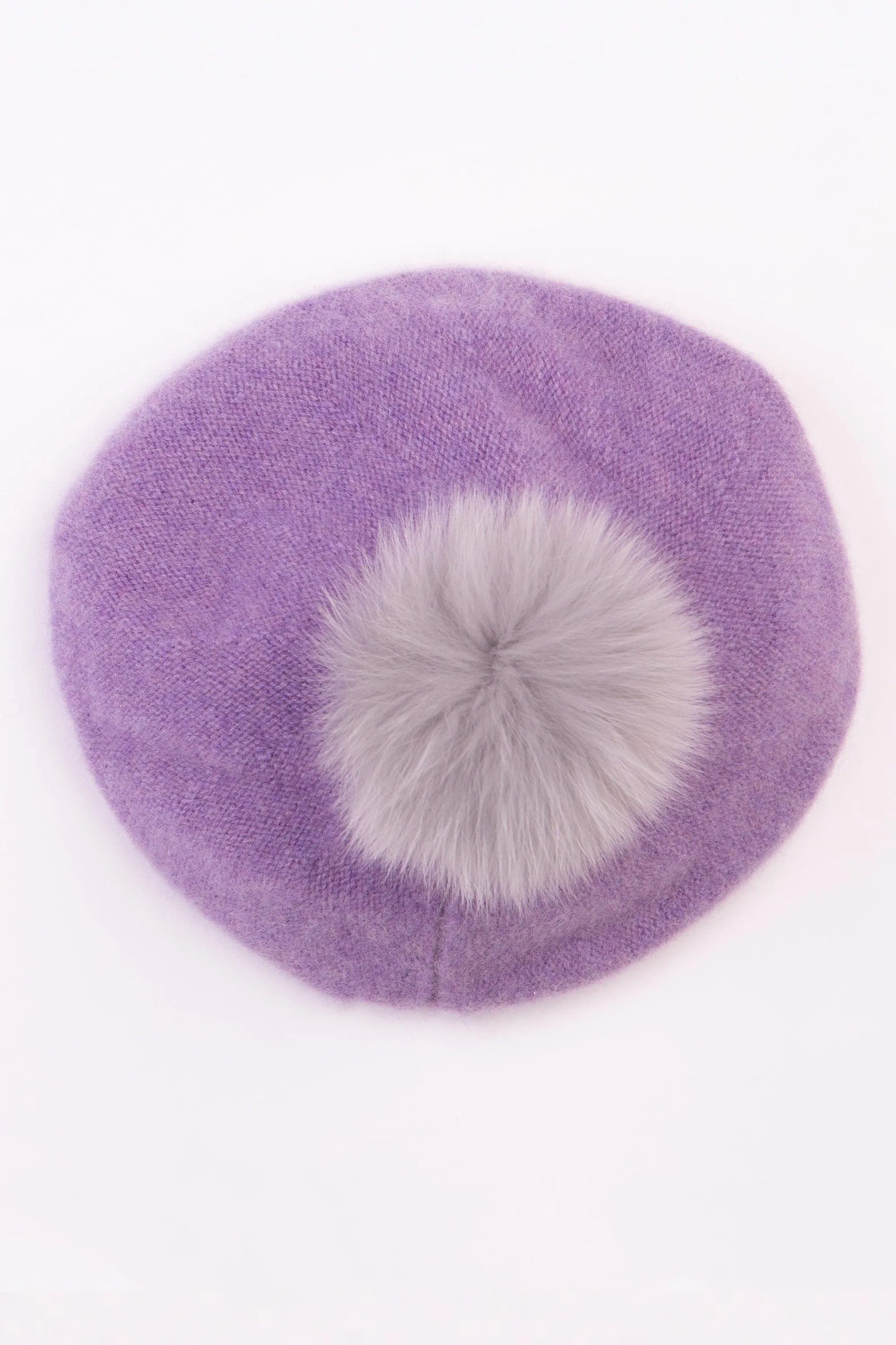 Cashmere Pom Pom Beret - Heather & Grey Pom