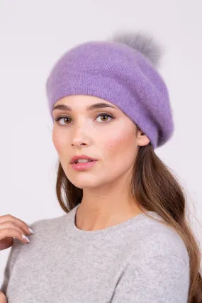 Cashmere Pom Pom Beret - Heather & Grey Pom