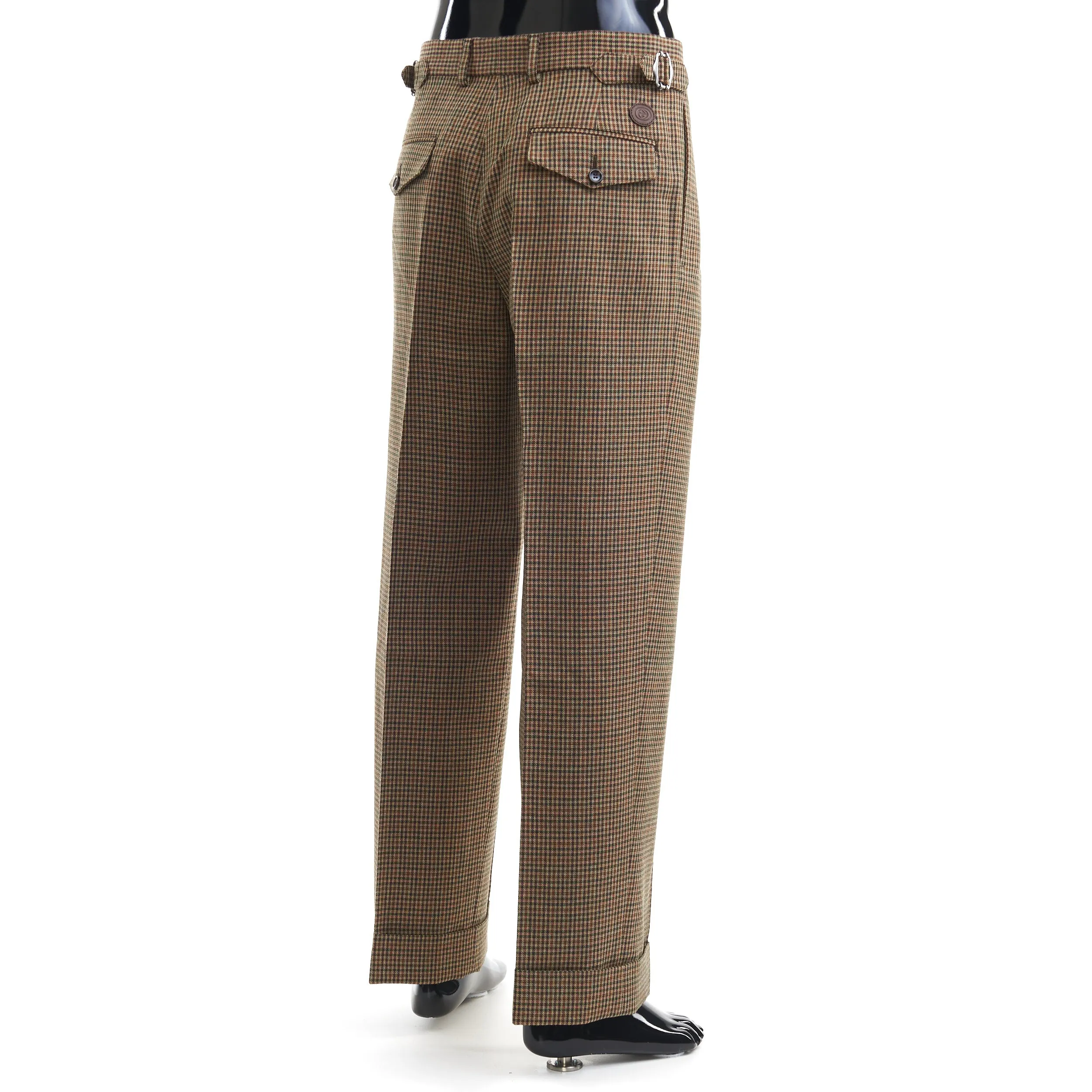 Check Wool Trouser With Patch In Brown And Orange