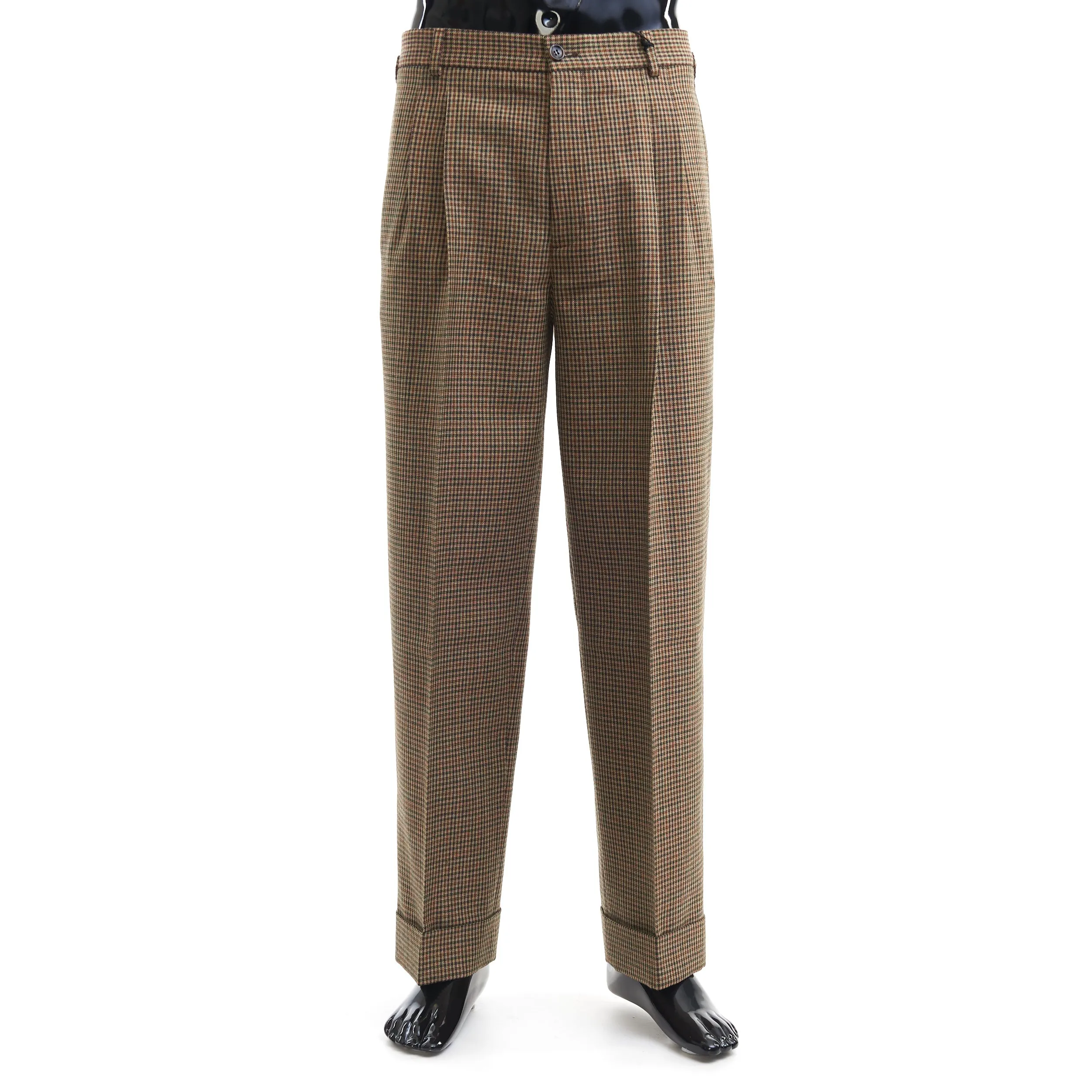 Check Wool Trouser With Patch In Brown And Orange