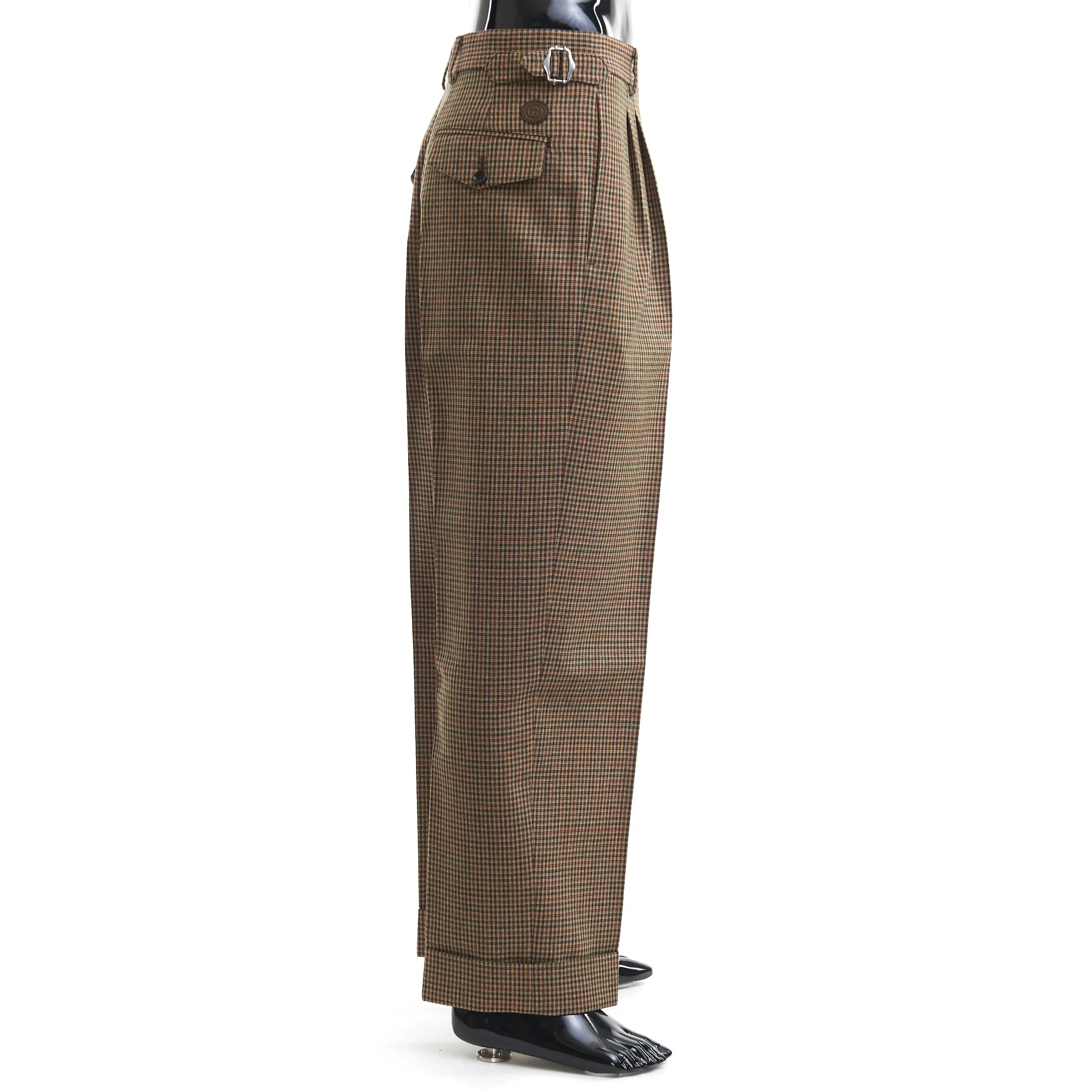 Check Wool Trouser With Patch In Brown And Orange