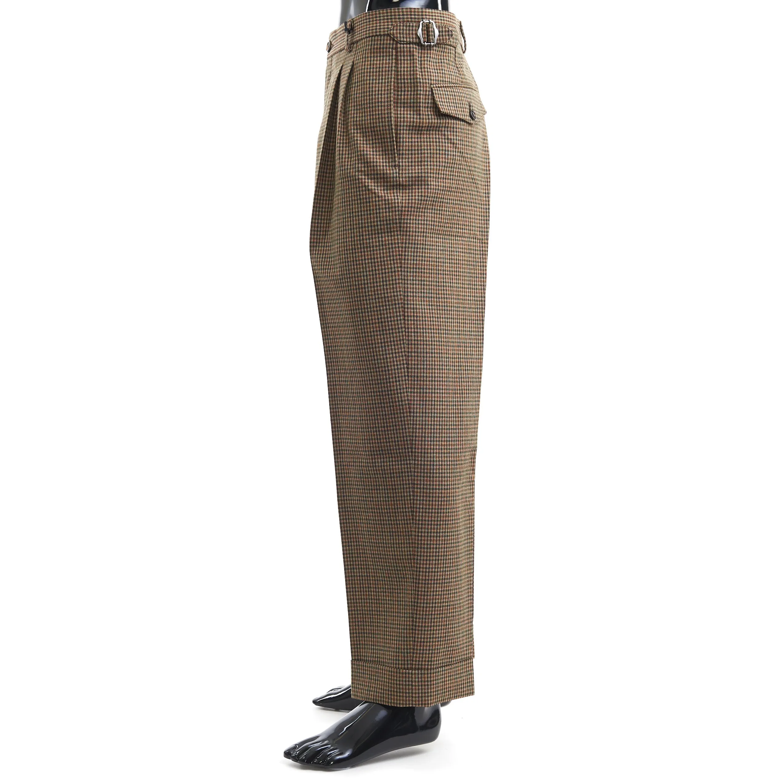 Check Wool Trouser With Patch In Brown And Orange