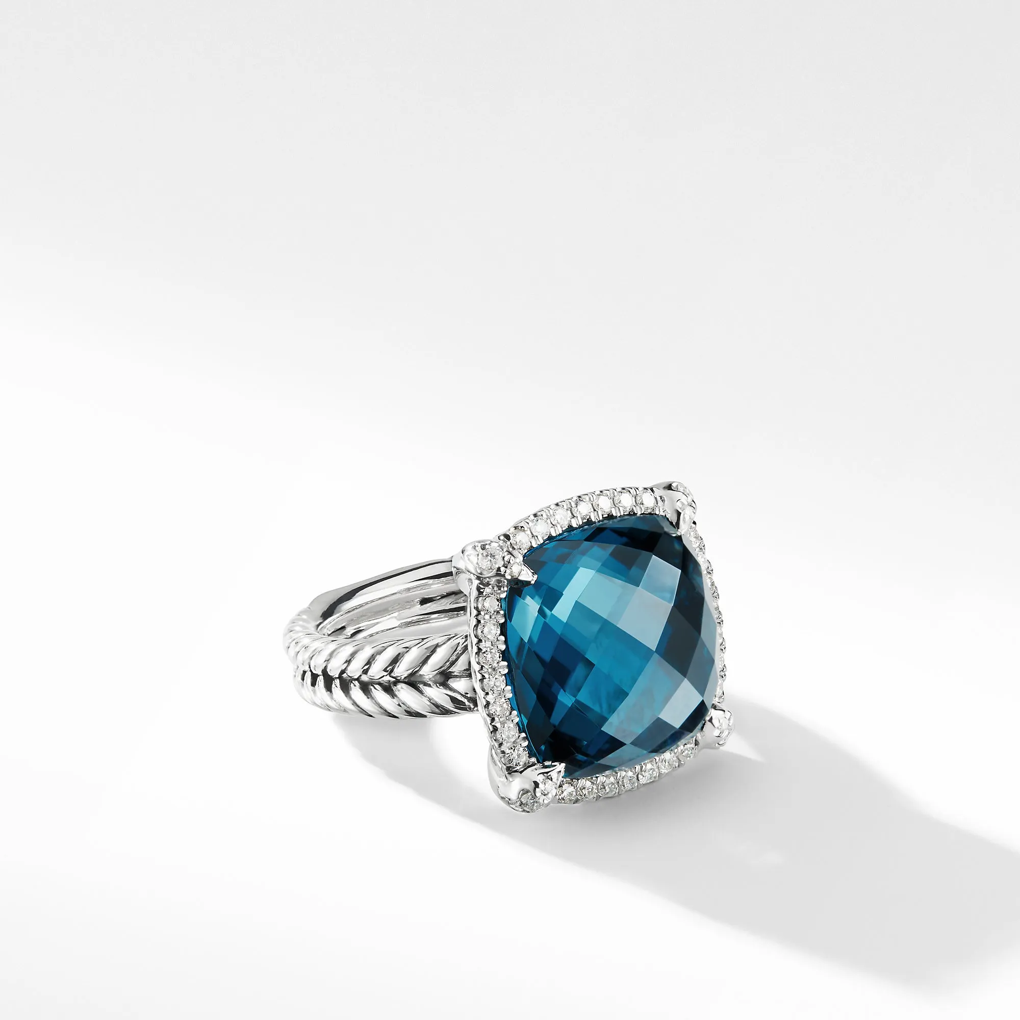 Châtelaine® Pavé Bezel Ring with Hampton Blue Topaz and Diamonds, 14mm, Size 9