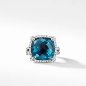 Châtelaine® Pavé Bezel Ring with Hampton Blue Topaz and Diamonds, 14mm, Size 9