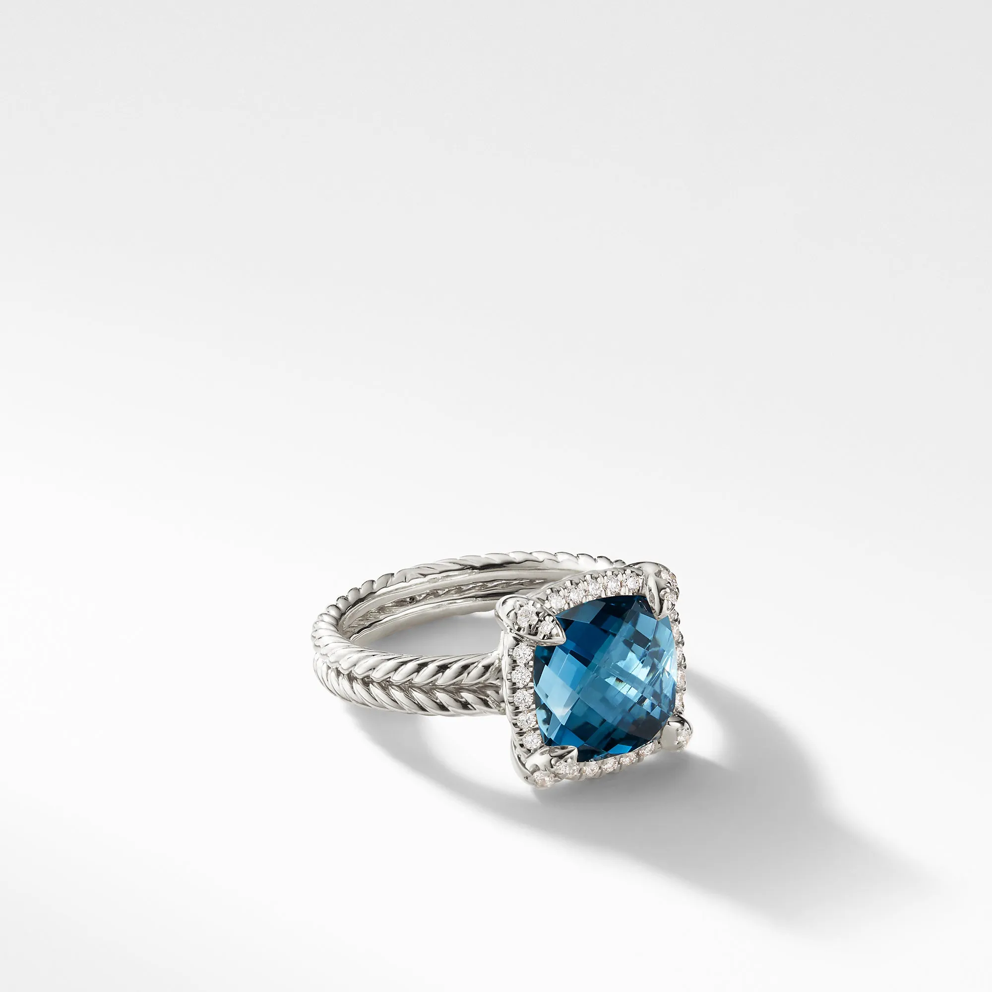 Châtelaine® Pavé Bezel Ring with Hampton Blue Topaz and Diamonds, 9mm, Size 7