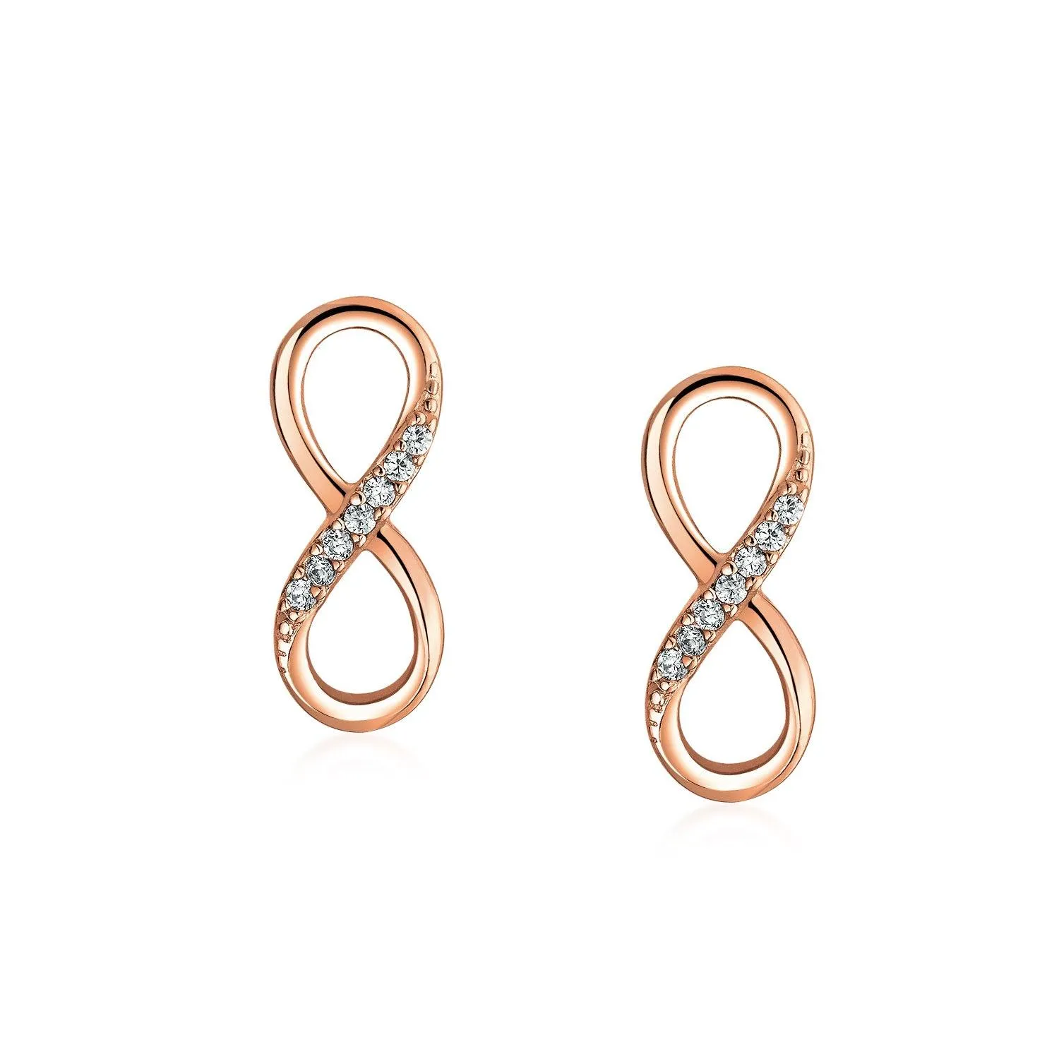 CZ Love Knot Symbol Infinity Stud Earrings Rose Gold Plated 925 Silver