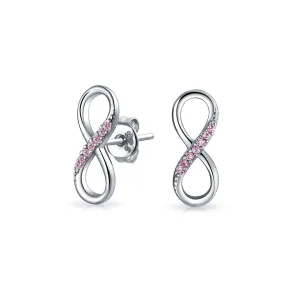 CZ Love Knot Symbol Infinity Stud Earrings Rose Gold Plated 925 Silver