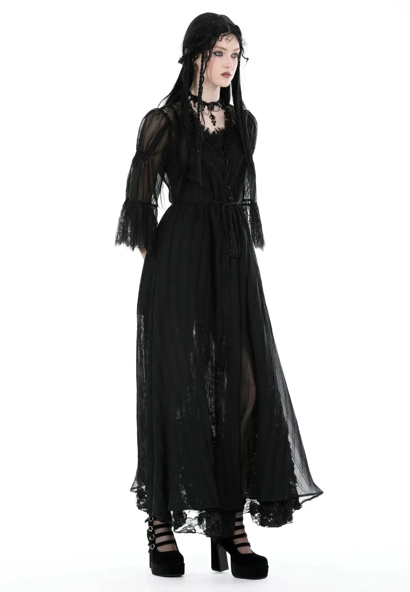 Dark In Love - Gothic Sexy Mesh Long Overwear Black - Cardigan