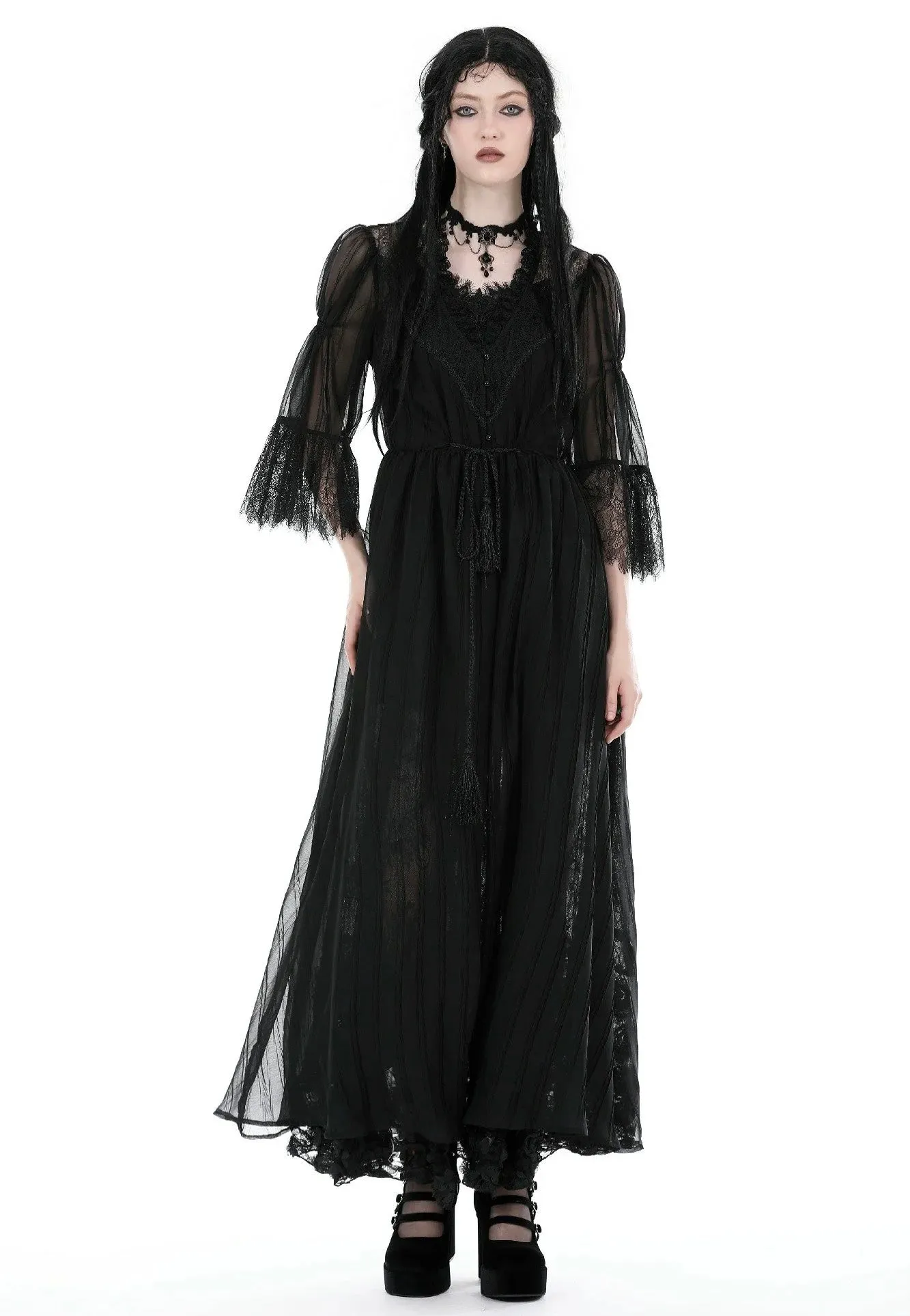 Dark In Love - Gothic Sexy Mesh Long Overwear Black - Cardigan