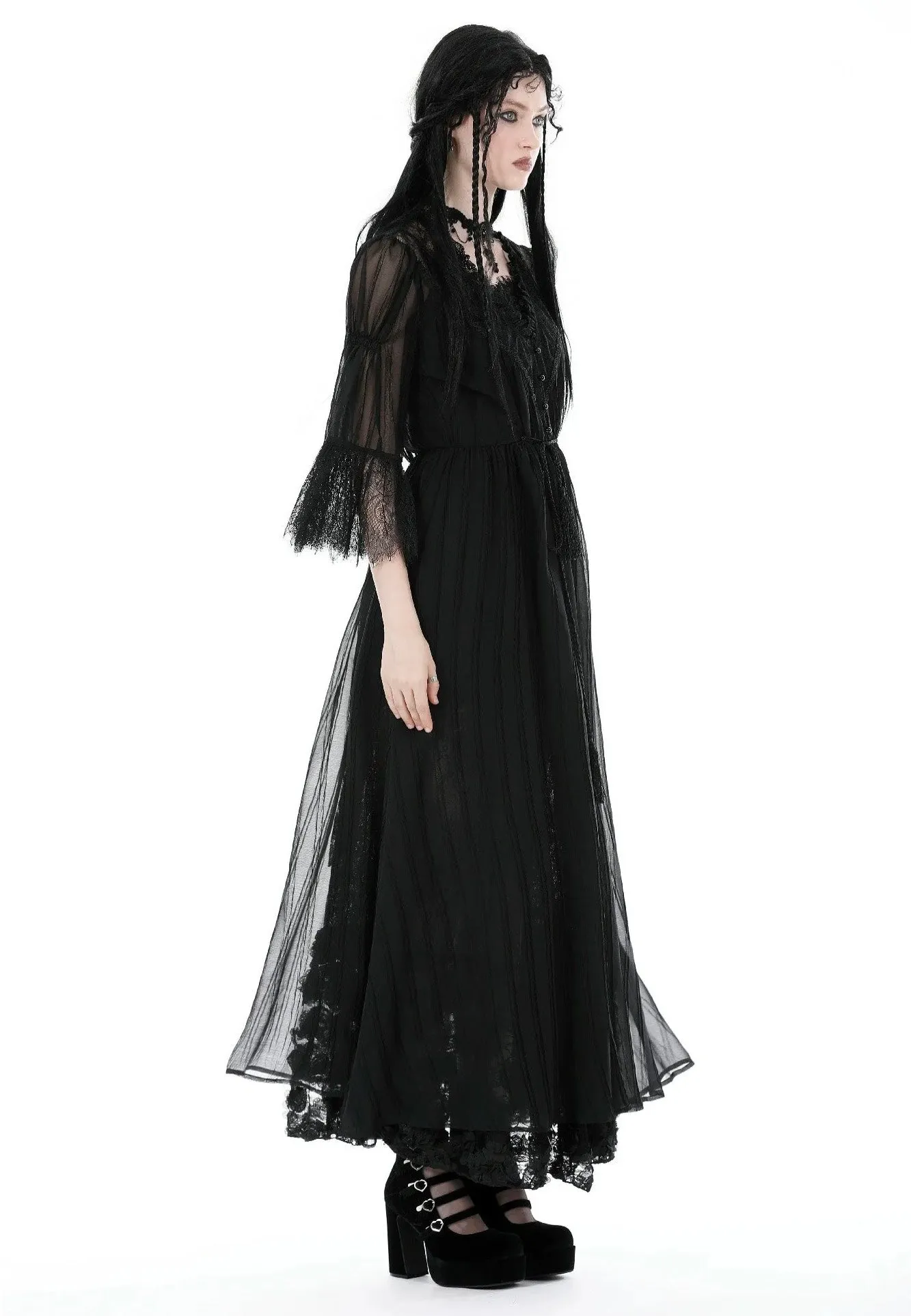 Dark In Love - Gothic Sexy Mesh Long Overwear Black - Cardigan