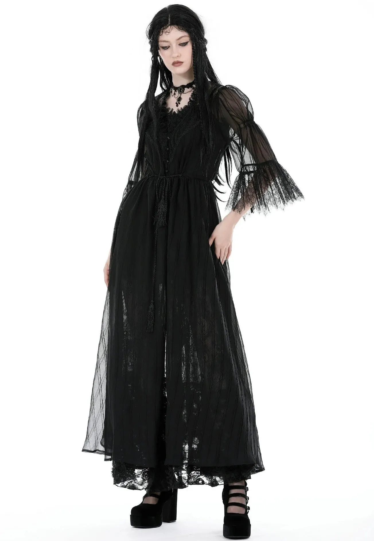 Dark In Love - Gothic Sexy Mesh Long Overwear Black - Cardigan