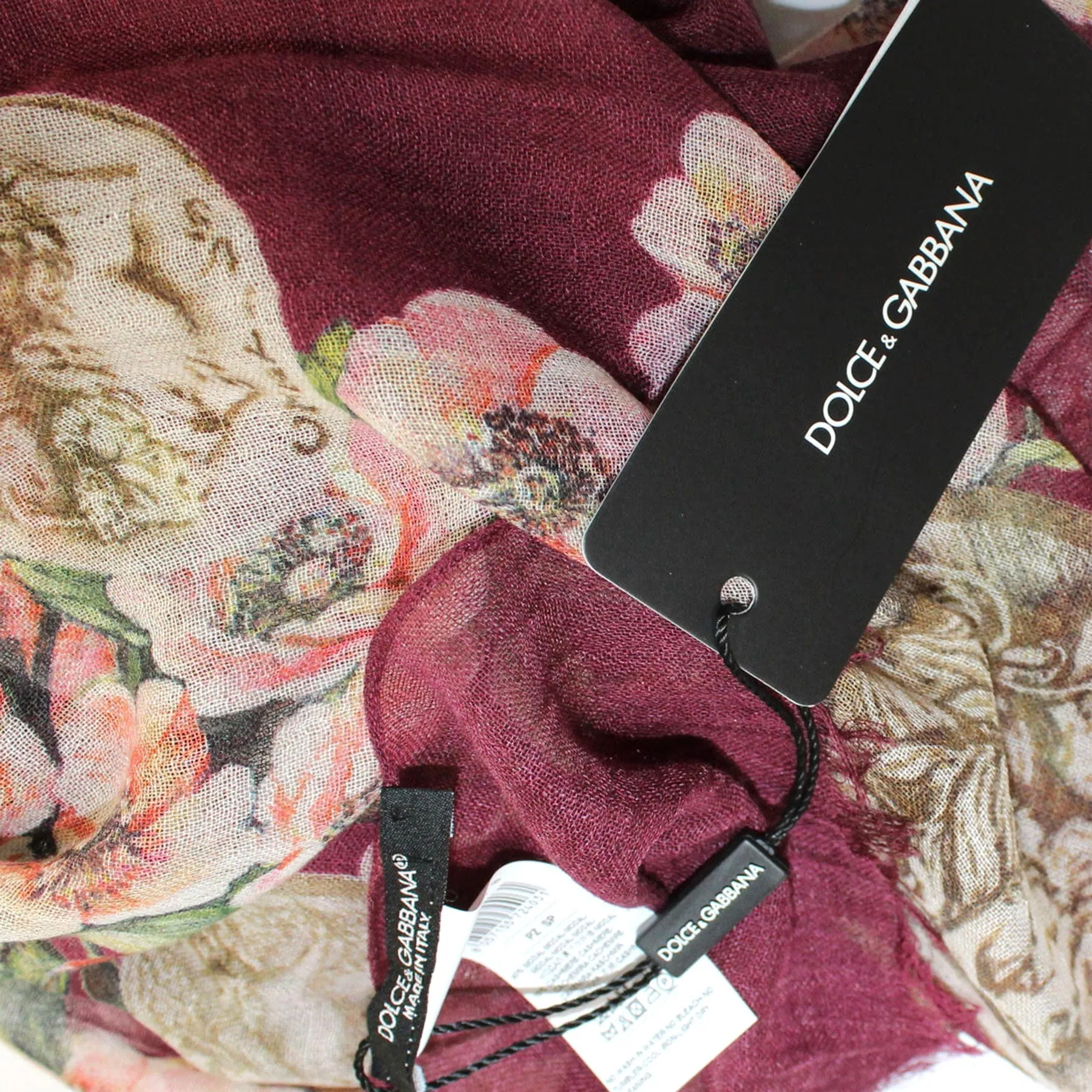 Dolce & Gabbana Scarf Maroon Floral & Ancient Coins - Extra Large Silk Shawl SALE