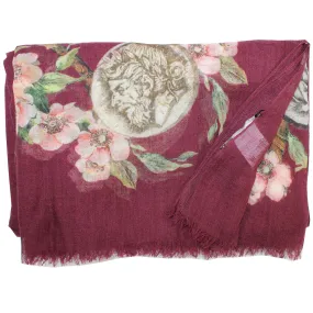 Dolce & Gabbana Scarf Maroon Floral & Ancient Coins - Extra Large Silk Shawl SALE