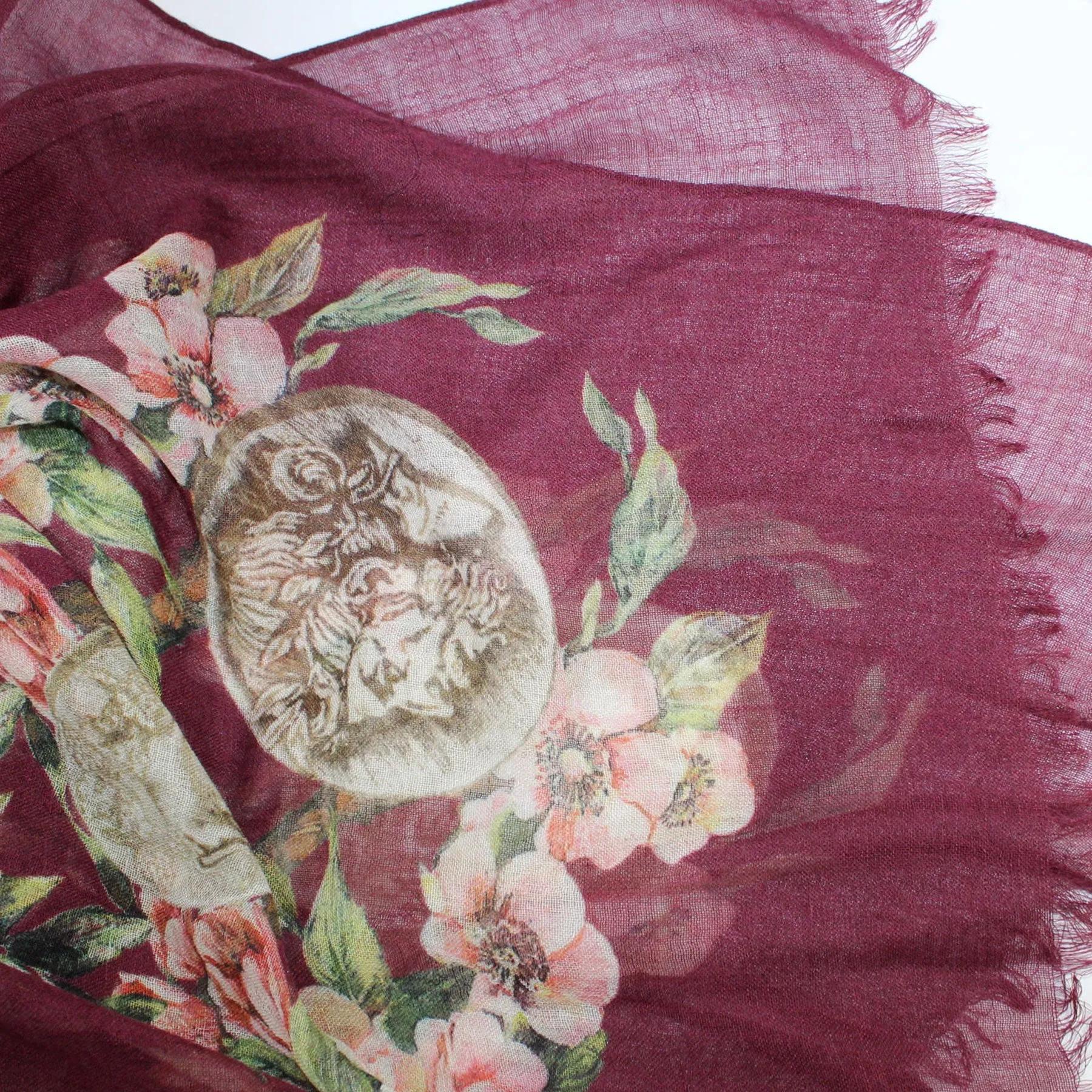 Dolce & Gabbana Scarf Maroon Floral & Ancient Coins - Extra Large Silk Shawl SALE