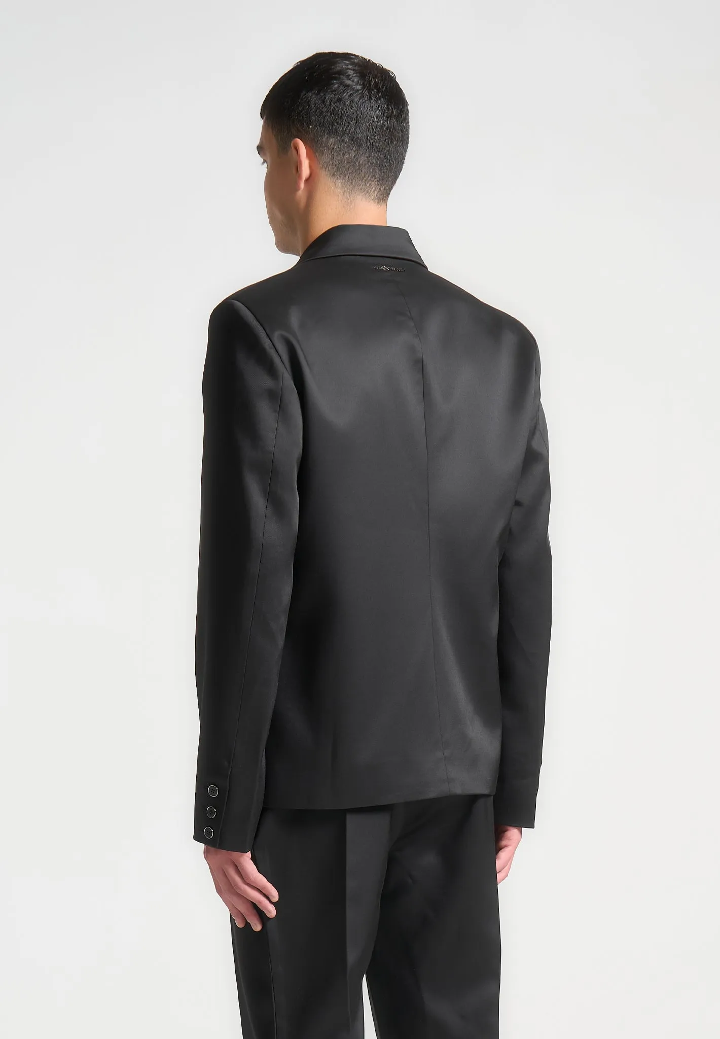 Double Breasted Satin Suit Jacket - Black