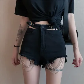 DressBetty - Vintage Gothic Black Hole Chain Denim Short Harajuku Female Sexy Shorts