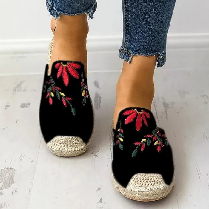 elveswallet Embroidered Espadrille Flat Slippers