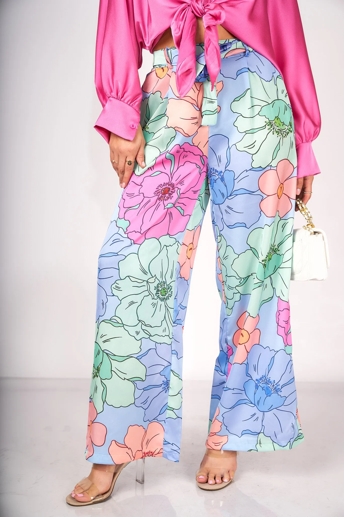 Floral Print Satin Pants