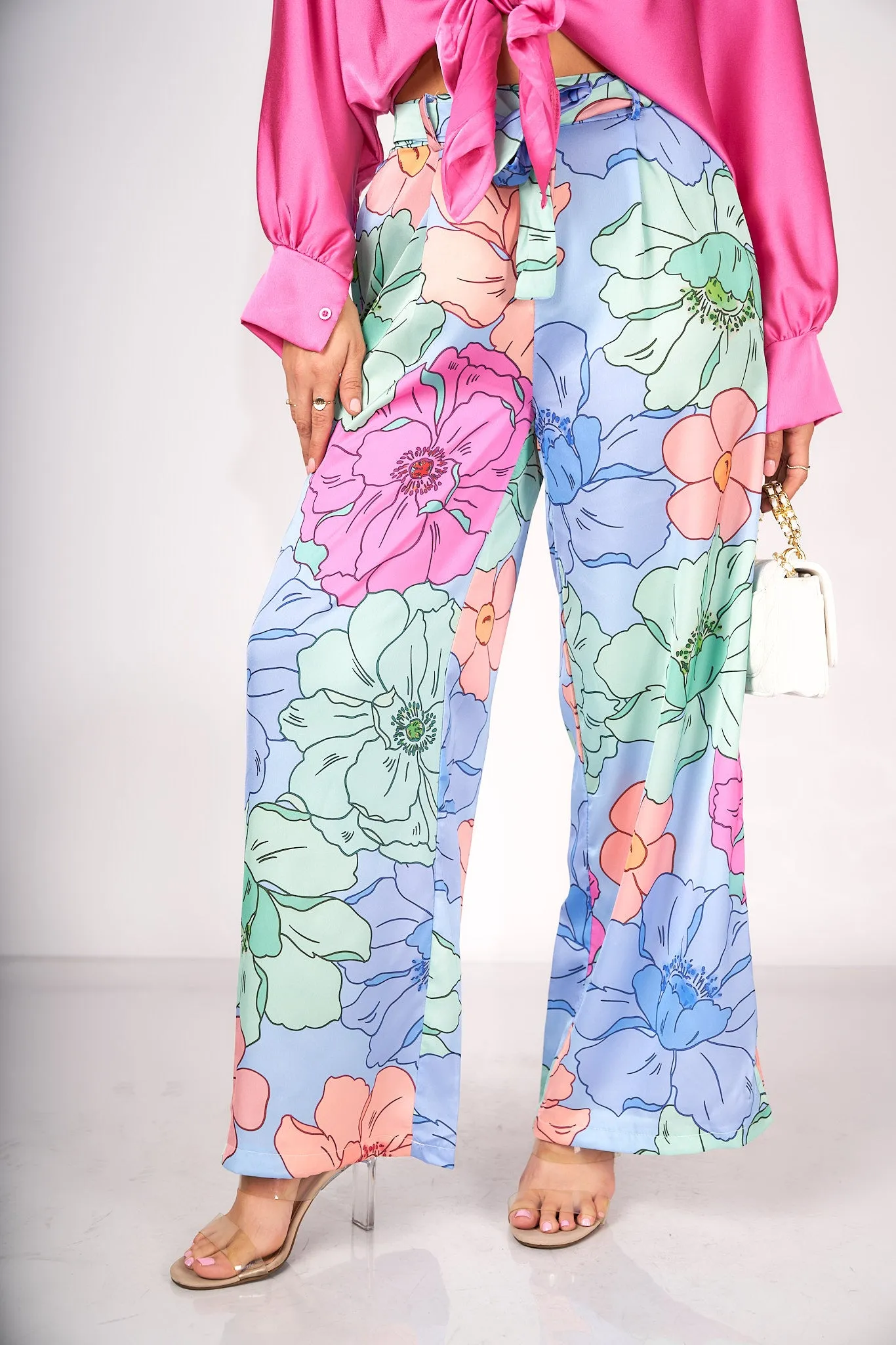 Floral Print Satin Pants